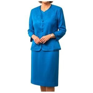 Adrianna‎ Papell Safe Silk 100% Silk Skirt Suit Set Blue Embroidered Size 10p